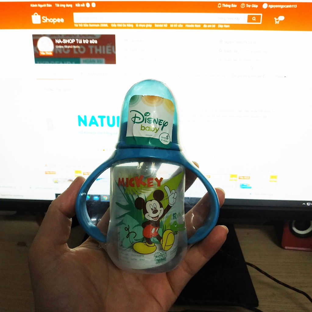 Bình sữa có tay cầm Disney Thái Lan DN20632 125ml/4oz , núm size S phù hợp 0 month+
