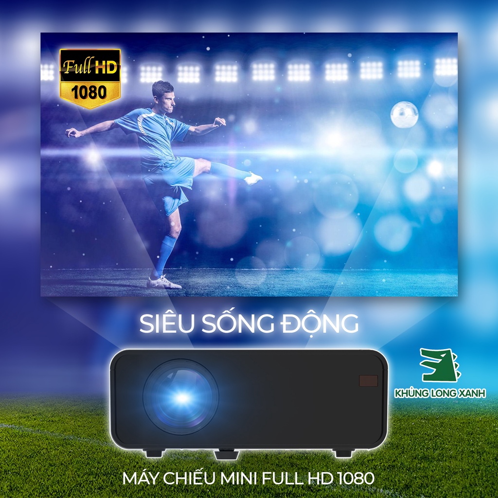 Máy chiếu KHỦNG LONG XANH T1080 hỗ trợ hd+,kết nối không dây với latop,hdmi, vga, av, tivibox, điện thoại...