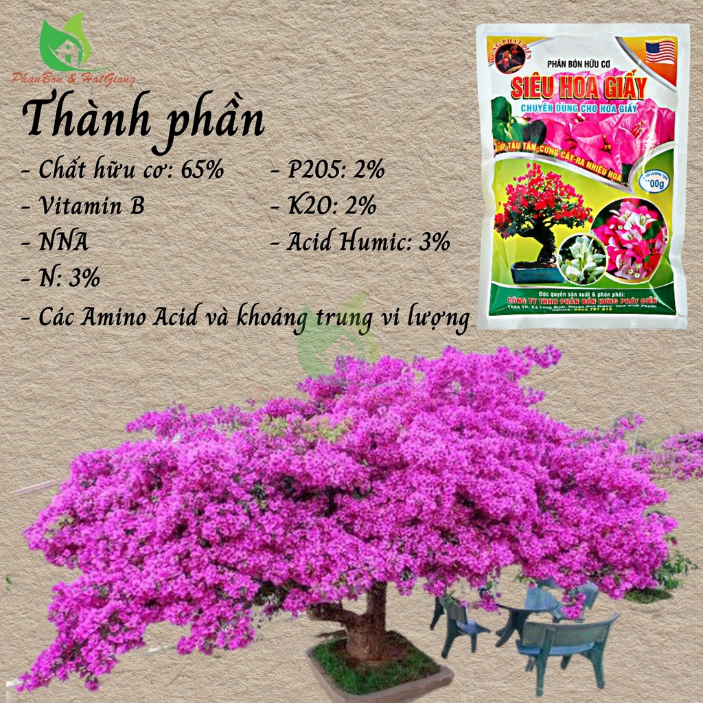 Phân Bón Hữu Cơ SIÊU HOA GIẤY Phân Bón Chuyên Dùng Cho Hoa Giấy Gói 700g - Shop Phân Bón và Hạt Giống