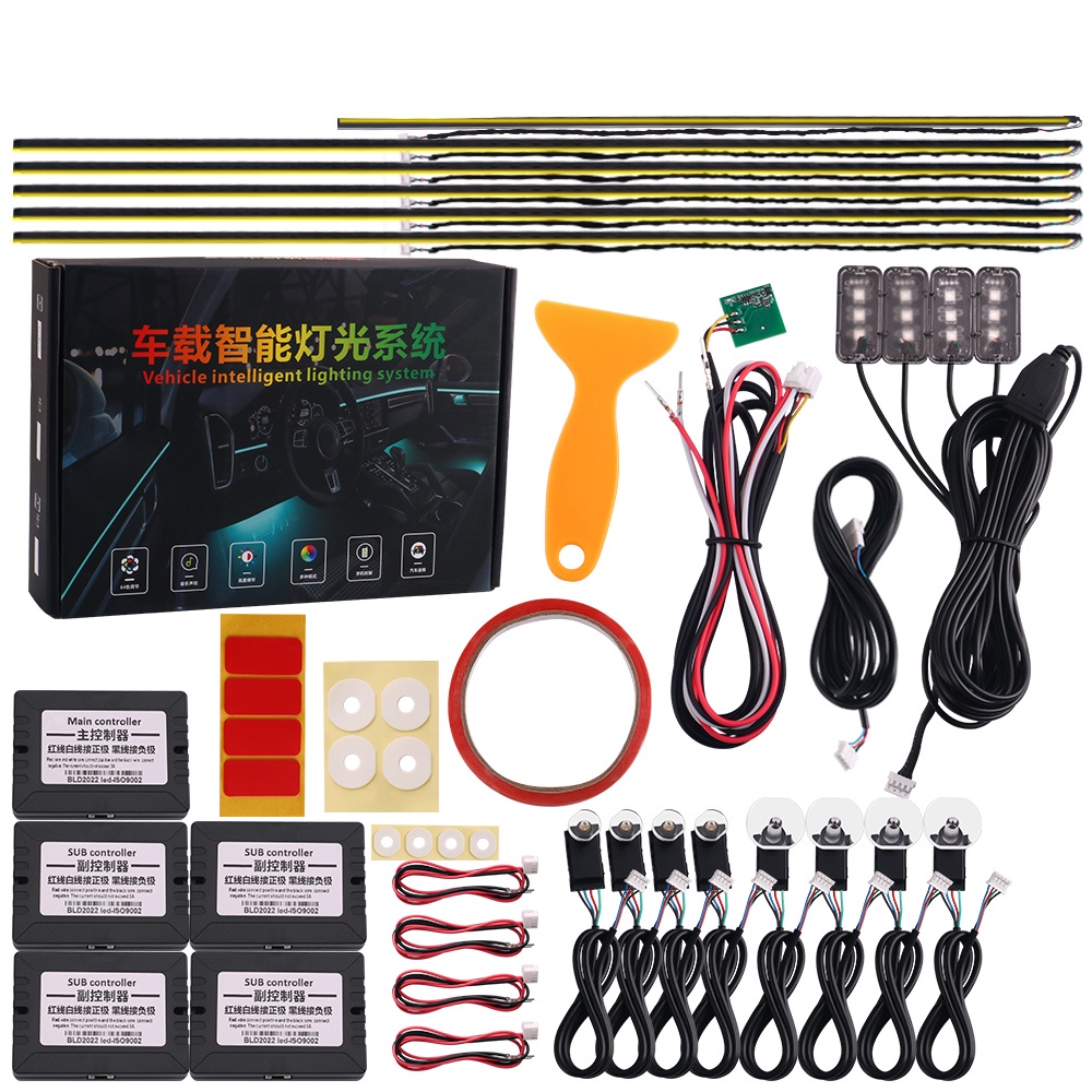 Dải Đèn LED RGB 64 Màu Bằng Sợi Acrylic Trang Trí Nội Thất Xe Hơi DIY