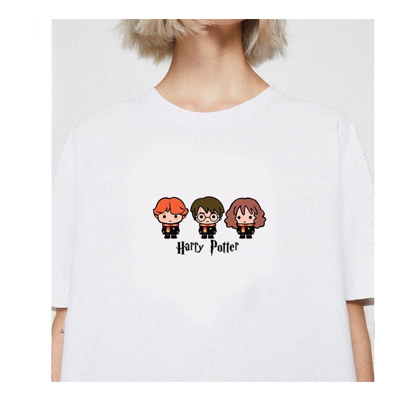 Áo thun Harry Potter chibi, áo phông unisex form rộng màu đen trắng