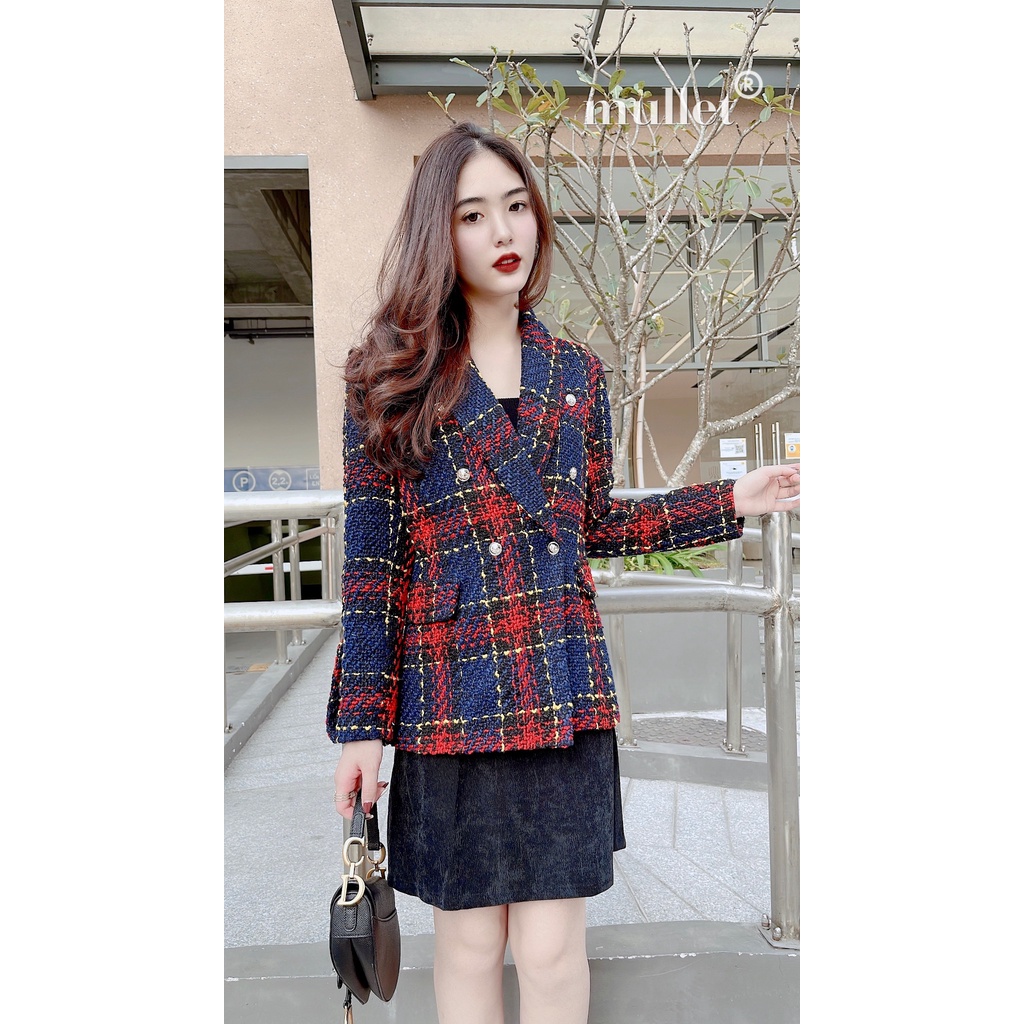 Áo khoác dạ kẻ thời trang ảnh thật by Mullet