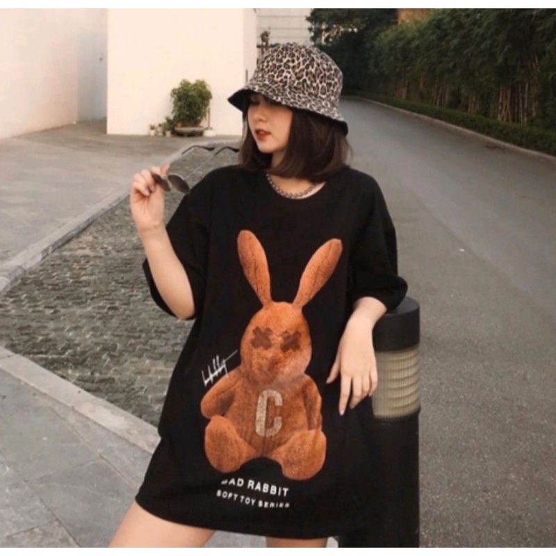 Áo thun unisex tay lỡ form rộng rabbit c nâu, áo phông phom rộng cổ tròn chất cotton mềm mịn thương hiệu Otherstyle