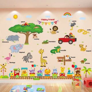 DECAL DÁN TƯỜNG THÚ TIÊNG ANH VÀ ĐOÀN TÀU