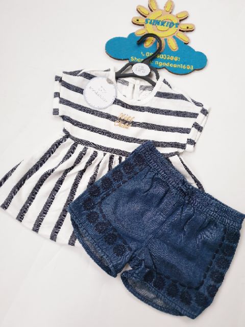 Set bộ Koala áo váy kẻ quần jean thêu