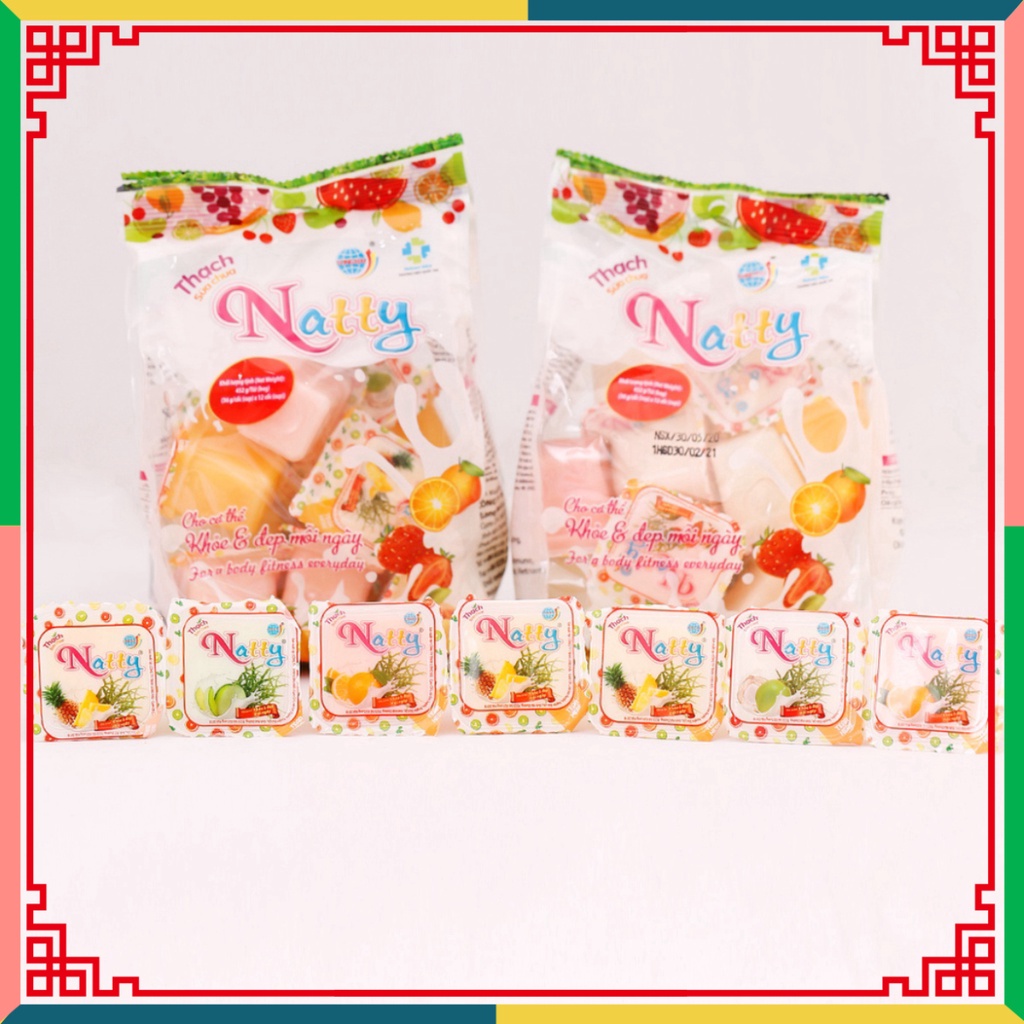 Thạch hộp sữa chua Natty túi quai xách, thạch Natty Long Hải tải trọng 432 g