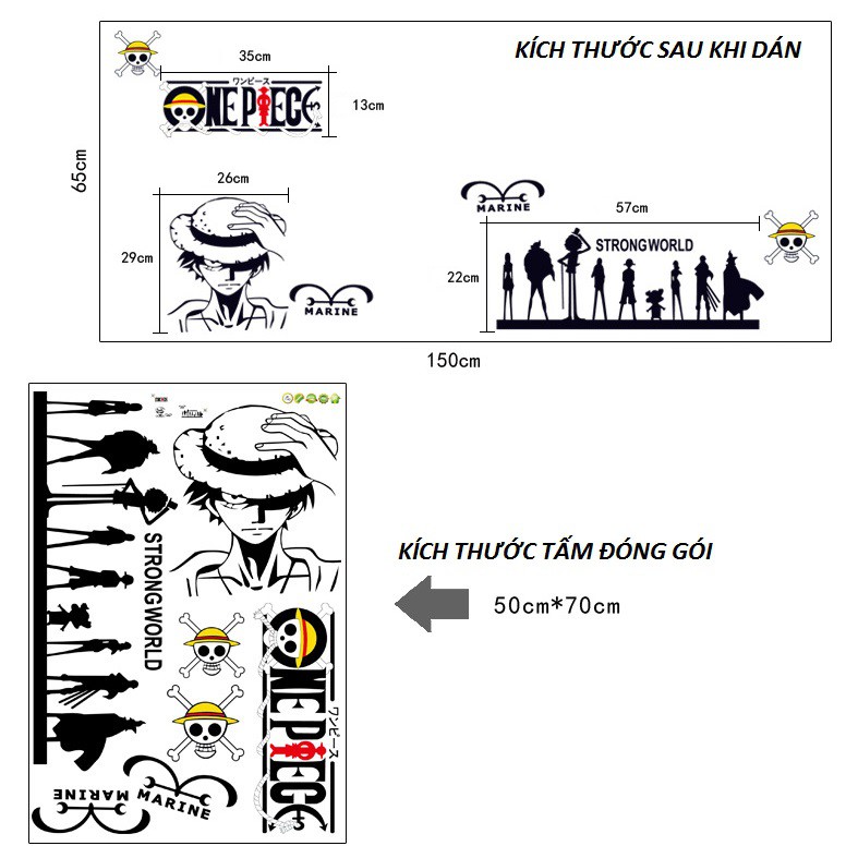 Decal hoạt hình One Piece - decal dán tường đảo hải tặc 3