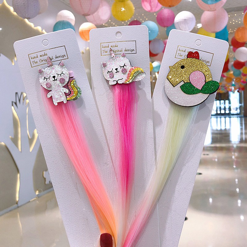 Kẹp tóc giả họa tiết hoạt hình dễ thương dành cho bé gái