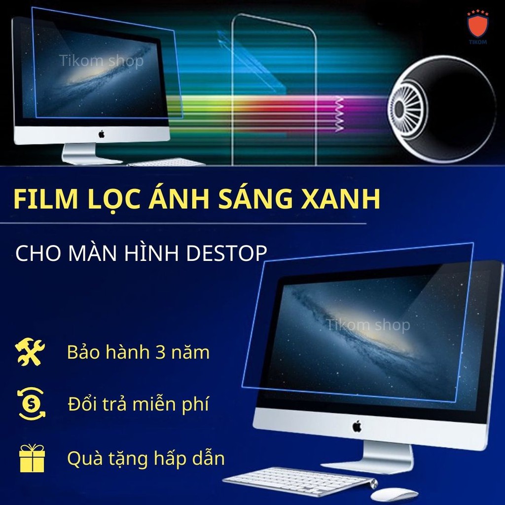 Miếng dán màn hình chống ánh sáng xanh bảo vệ mắt, màn hình máy tính PC destop 19 - 27 inch (loại cao cấp) - Tikom shop