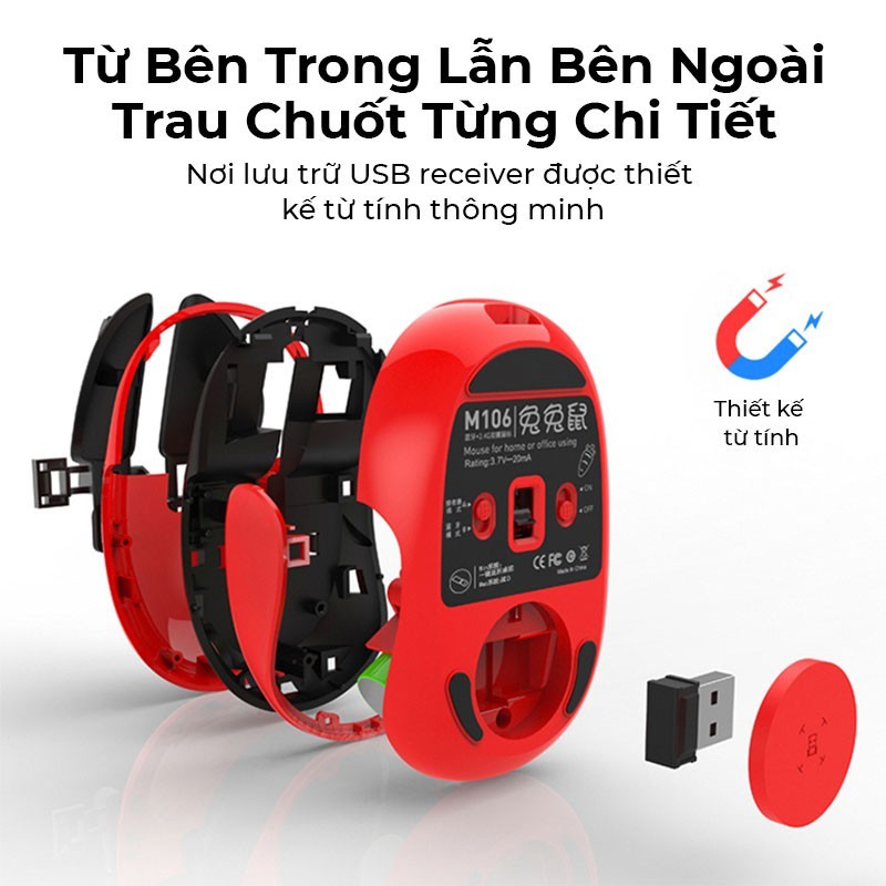 (CÓ SẴN) 🖱️Chuột Không Dây M106, Chuột Bluetooth Đa Kết Nối, Dùng Cho PC - Laptop - iPad, Pin Dùng 60 Ngày, 1200 DPI