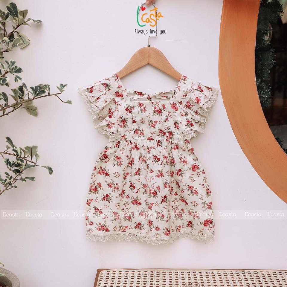 [Mã BMBAU50 giảm 50K đơn 150K] Váy bé gái hoa nhí phối ren xinh xắn dễ thương từ 8-30kg LCasta V14