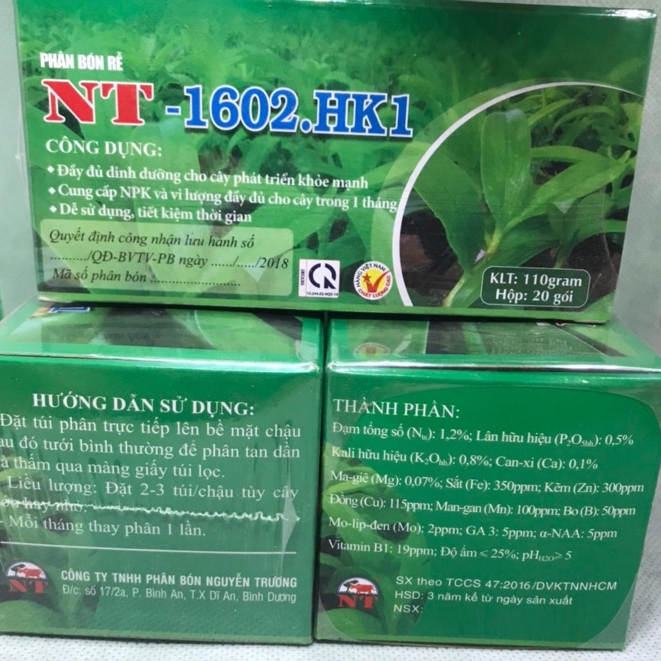 Phân bón tan chậm HVP dạng túi lọc NT-1602 HK1 (hộp 20 túi) cung cấp dinh dưỡng cho phong lan, hoa cảnh