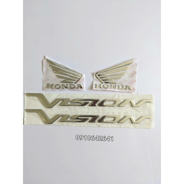 Combo tem chữ Vision đời đầu chữ to đi kèm cánh chim Honda nhựa dẻo
