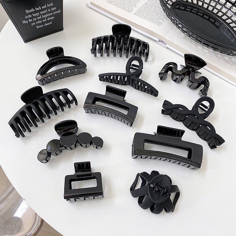 Kẹp Tóc Bằng Nhựa Acrylic Màu Đen Phong Cách Hàn Quốc Thời Trang Cho Nữ