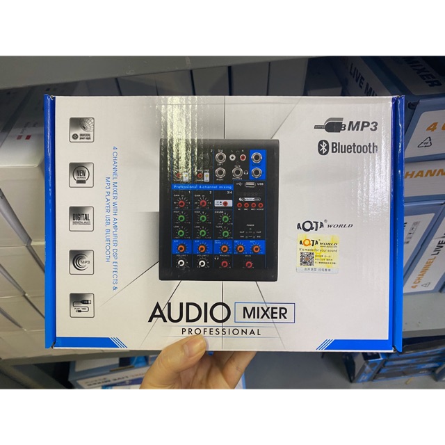 Mixer AQTA AXF-4 tích hợp Bluetooth mini hát karaoke hoặc live stream