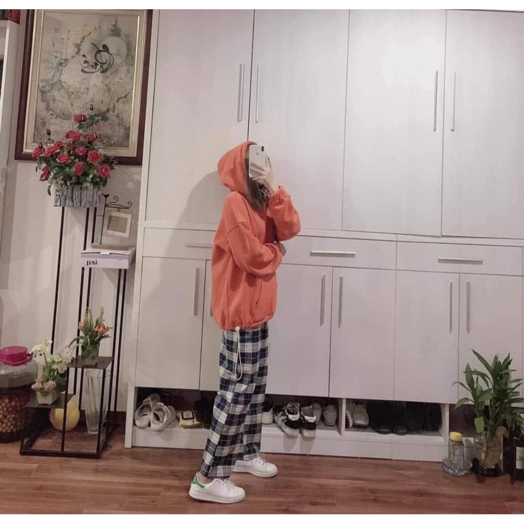 Q002 Quần suông dài vải kẻ caro nam nữ nâu đen dáng rộng oversize Ulzzang Quần baggy sọc freesize hot trend đi học chơi