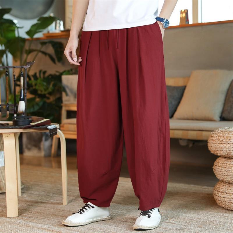 Quần Harem Cotton Lanh Ống Rộng Cỡ Lớn Phong Cách Trung Hoa Cho Nam