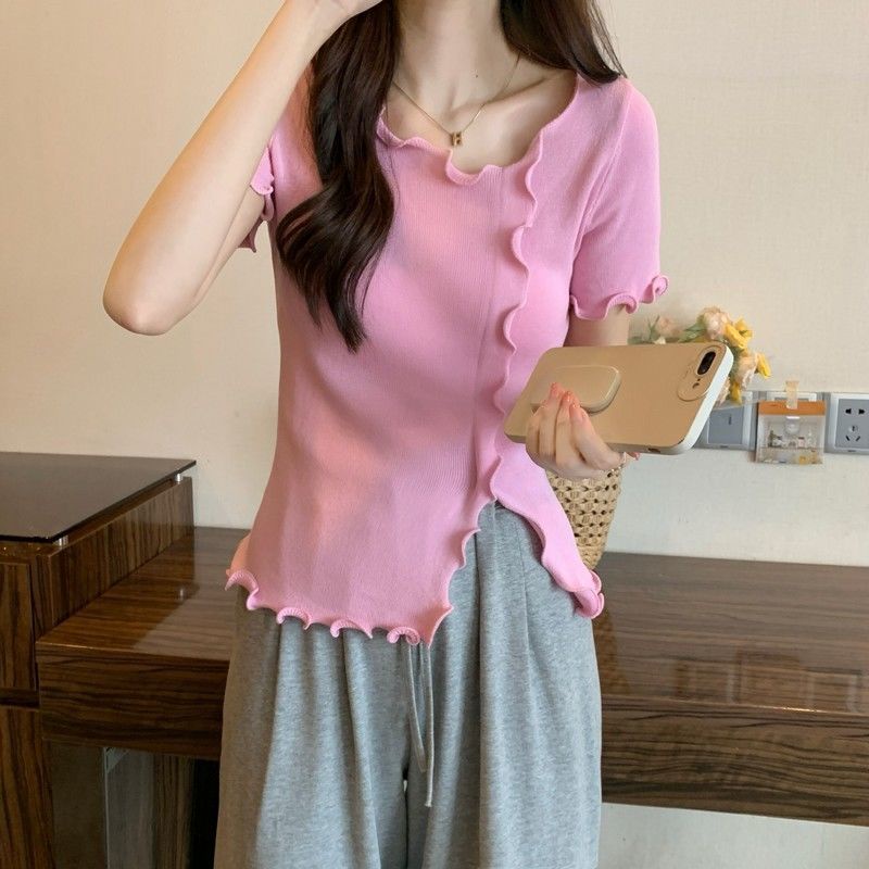 Áo Thun Dệt Kim Tay Ngắn Thiết Kế Trẻ Trung Hợp Thời Trang 175287 Áo Thun Tay Ngắn Dáng Ôm Dễ Phối Đồ Cho Nữ