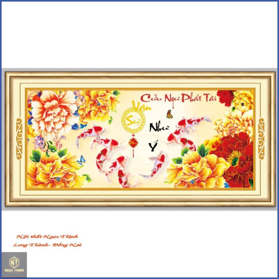 FreeShip Tranh thêu chữ thập cá Cửu Ngư Phát Tài 3D AIluo AL53573 |105x50cm|