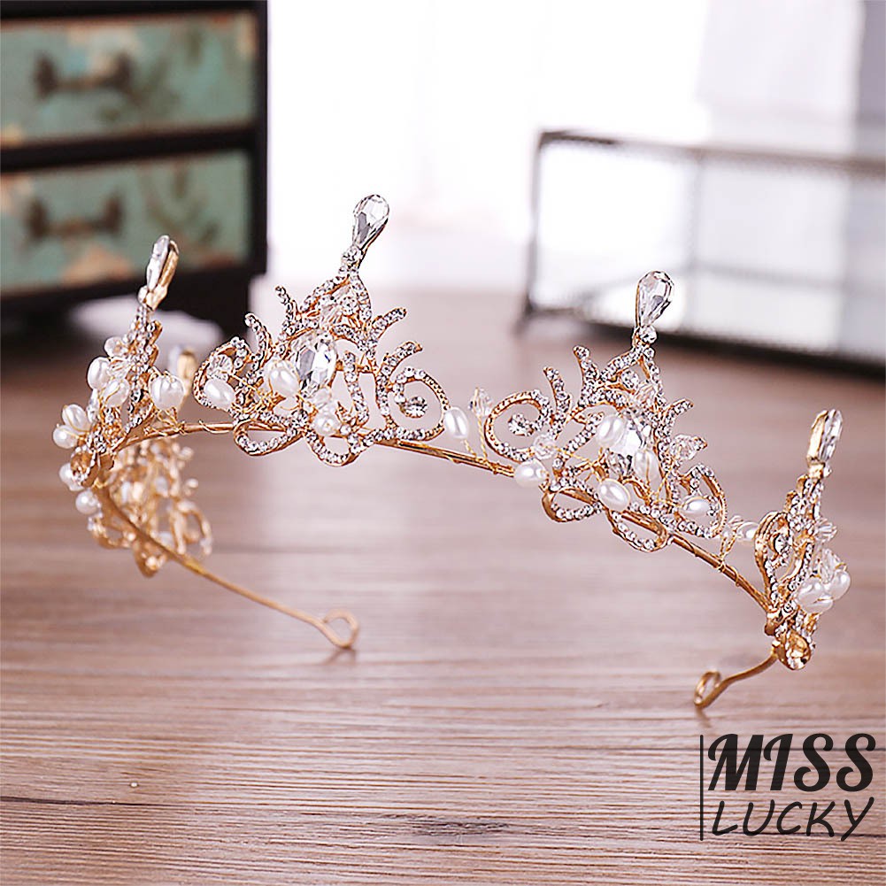 Vương miện cô dâu đính đá và ngọc trai sang trọng