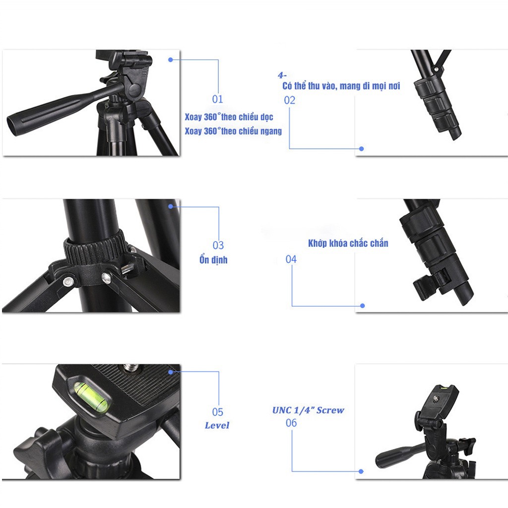 Gậy tripod 3120,gậy livestream chụp ảnh 3 chân kết hợp remote tương thích nhiều dòng máy - BINTECH