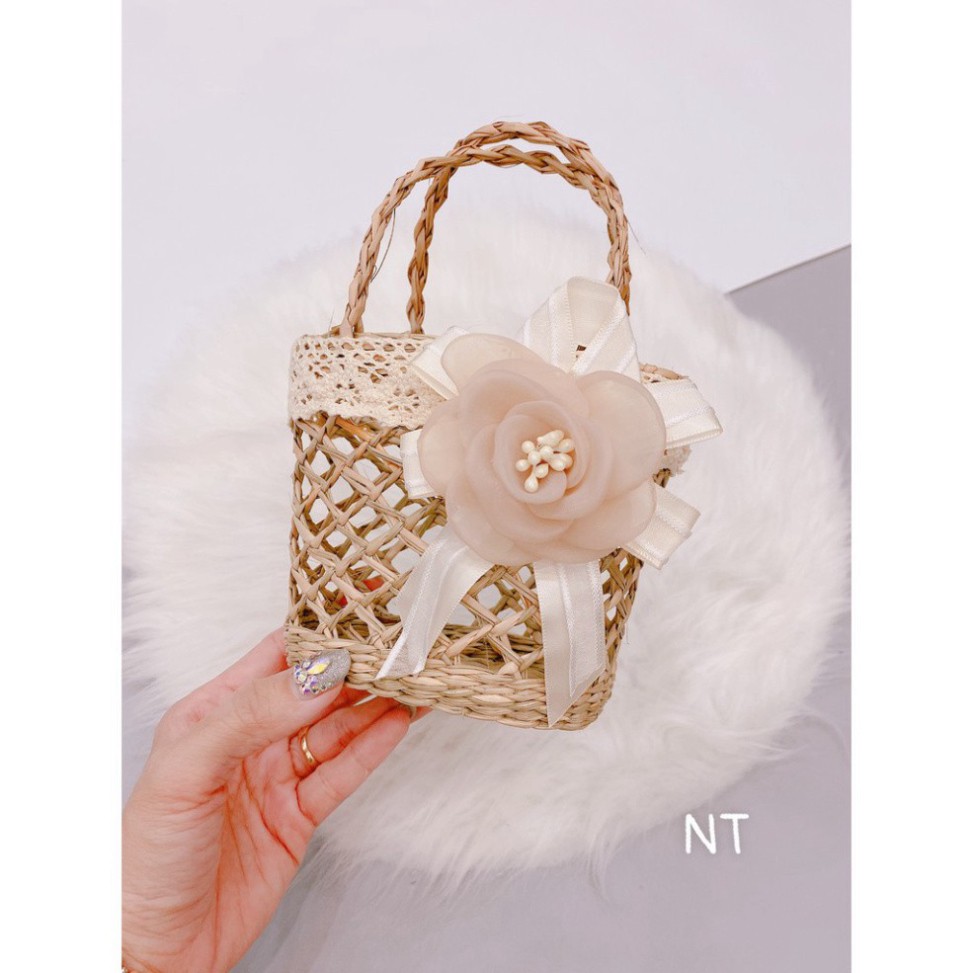túi cói đi biển, du lịch, đựng đồ kiểu đan mây kèm hoa xinh xắn | BigBuy360 - bigbuy360.vn