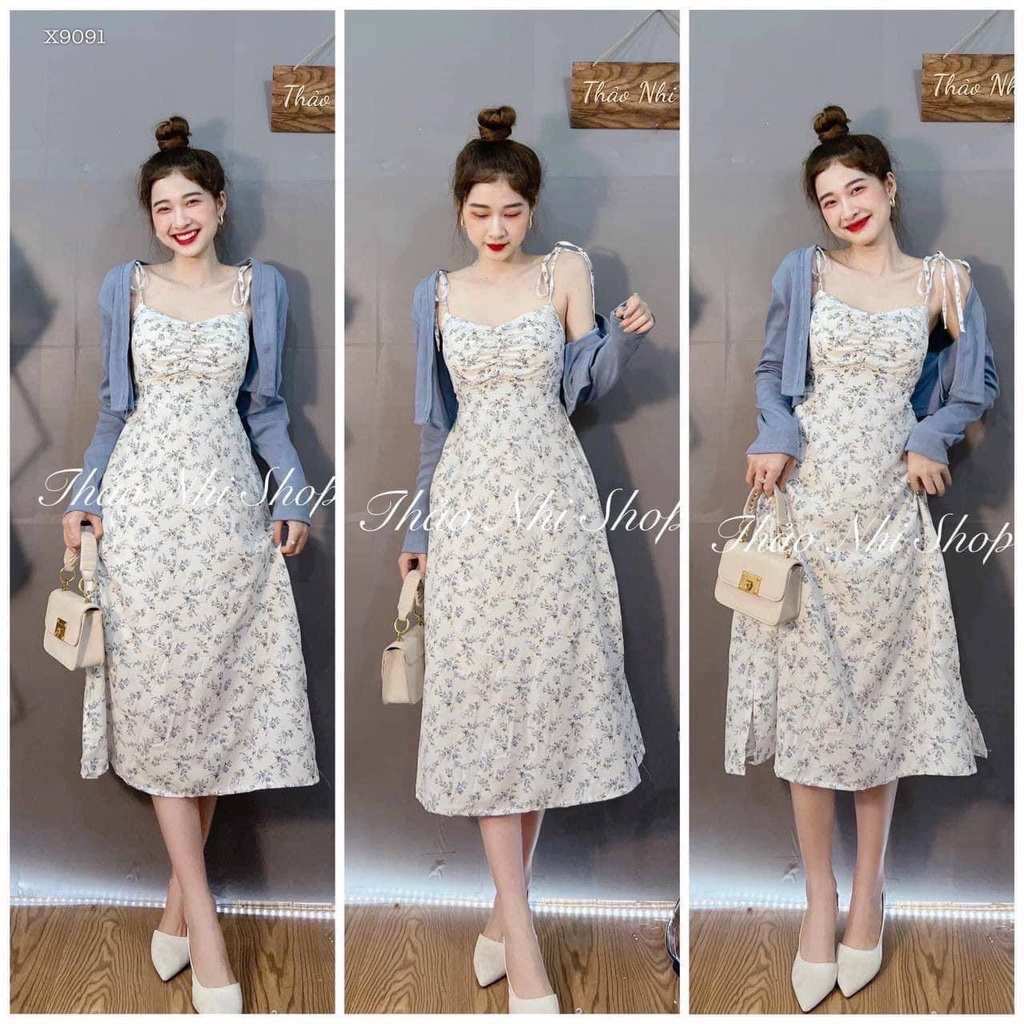 SET ĐẦM HOA HAI DÂY KÈM KHOÁC