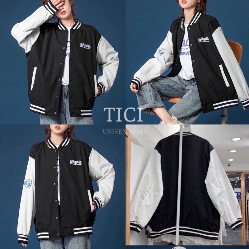 Áo Bomber BADGE❤️Form Rộng Unisex Nam/Nữ (Chất Dù 2 Lớp Siêu Xịn,Mịn) MÀU XANH/ĐEN❤️[FREESHIP]