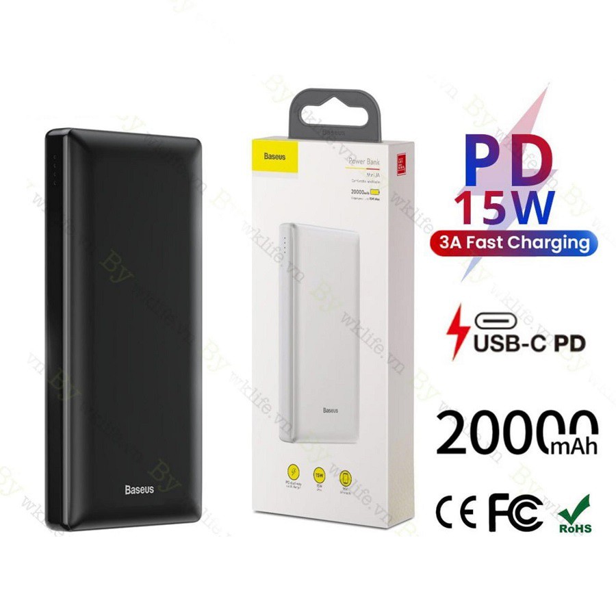 Pin sạc dự phòng Baseus Mini JA X20 20,000mAh lõi Li-Polymer (5V/3A, 2 Port USB, Type-C PD in/Out) - Hàng chính hãng