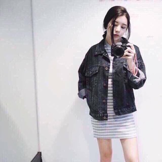 ÁO KHOÁC JEAN UNISEX ĐEN (hình thật)