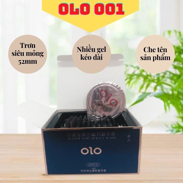 Bao cao su OLO 001 / bao cao su phật xanh siêu mỏng 0.01mm, kéo dài thời gian, mát lạnh bạc hà / bcs- hộp 10 chiếc