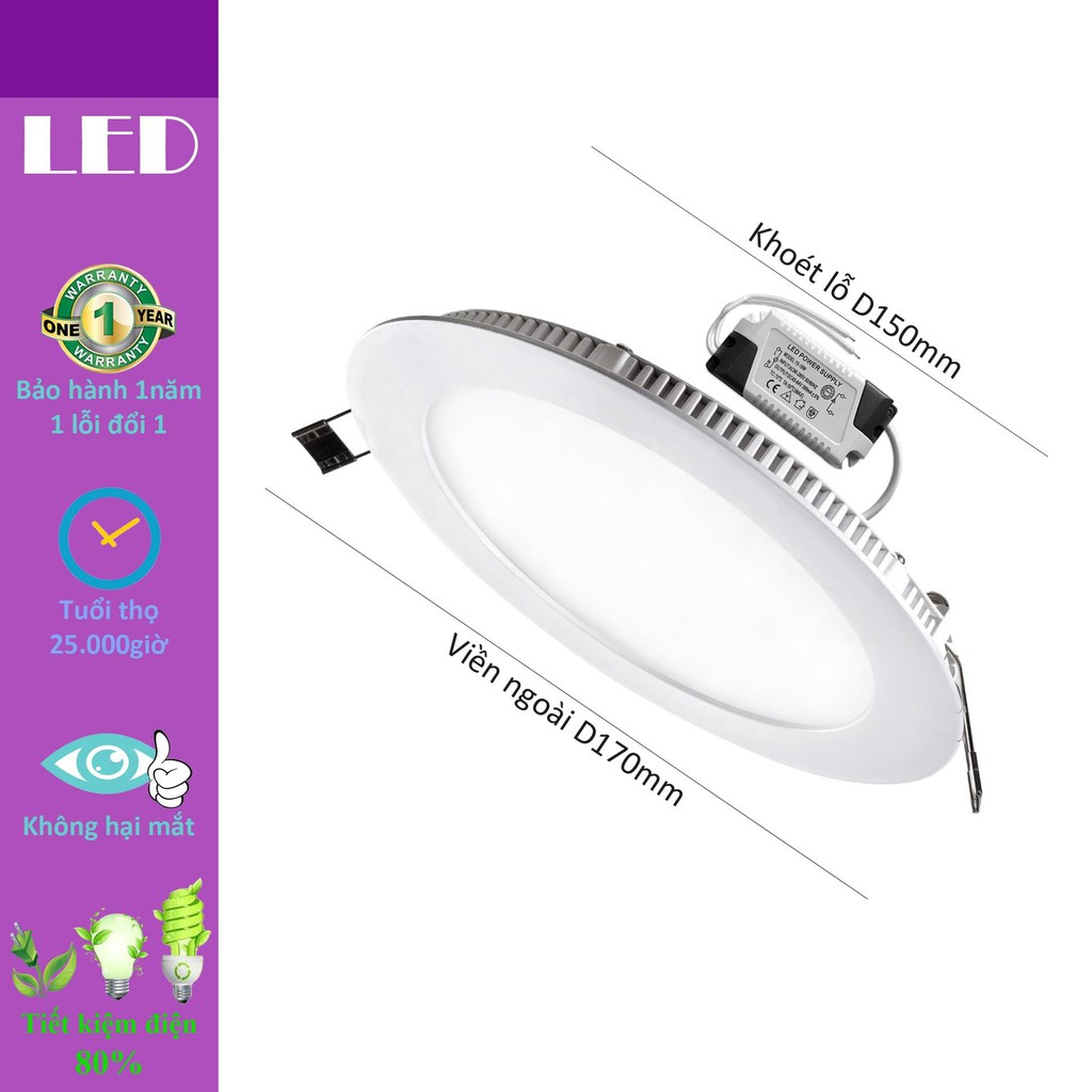 Đèn Led Panel siêu mỏng Âm Trần thạch cao 12W lỗ khoét 150mm