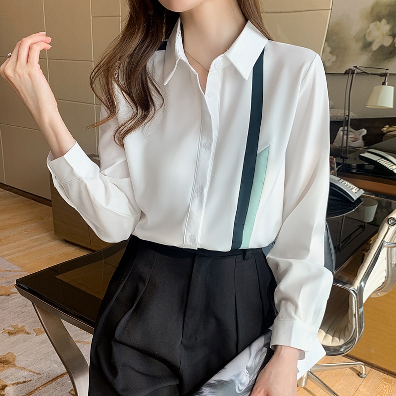 Áo Sơ Mi Voan Màu Sắc Tương Phản Thời Trang Cho Nữ
