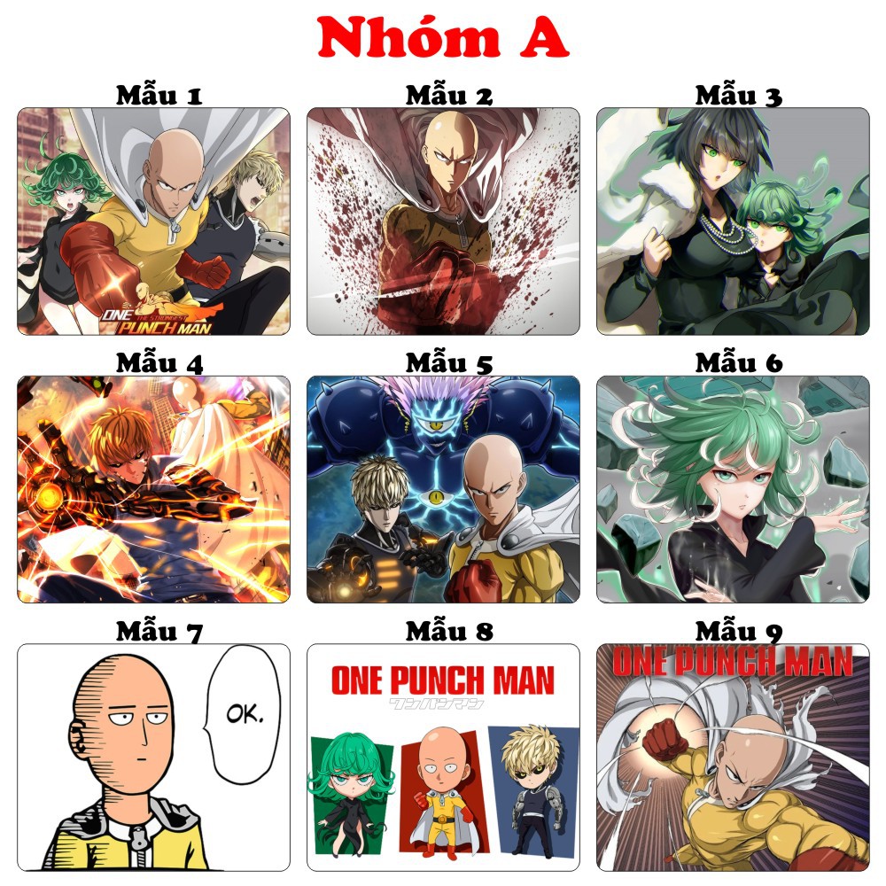 &lt;18 mẫu 2 bộ&gt; Lót chuột máy tính Anime One Punch Man, Gintama cỡ bàn di chuột lớn 20x24cm chất liệu mouse pad cao su