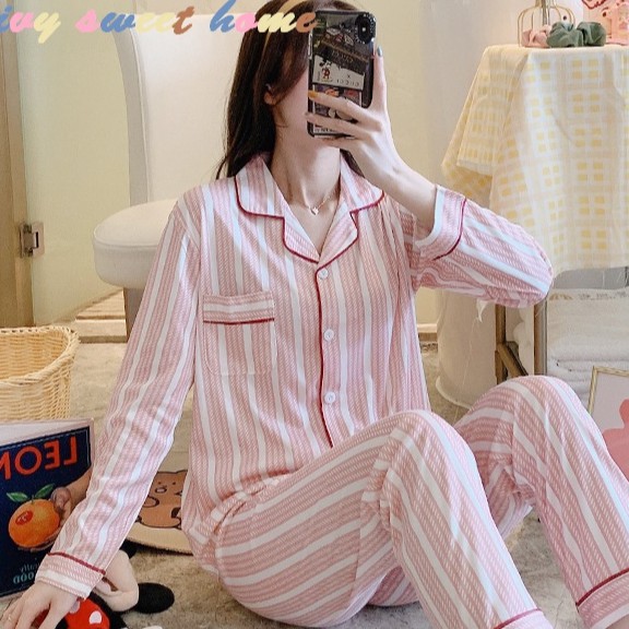 Bộ đồ ngủ nữ dài tay Vải Cotton Xinh Xắn Cho Nữ IVY618 Pijama Nữ quần dài Co Giãn Thoải Mái