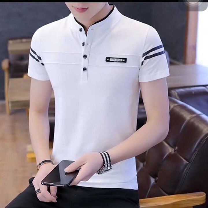 Áo thun nam cổ lãnh tụ tay ngắn phom áo suông vải thun cotton xịn mềm mịn co giãn SKM04