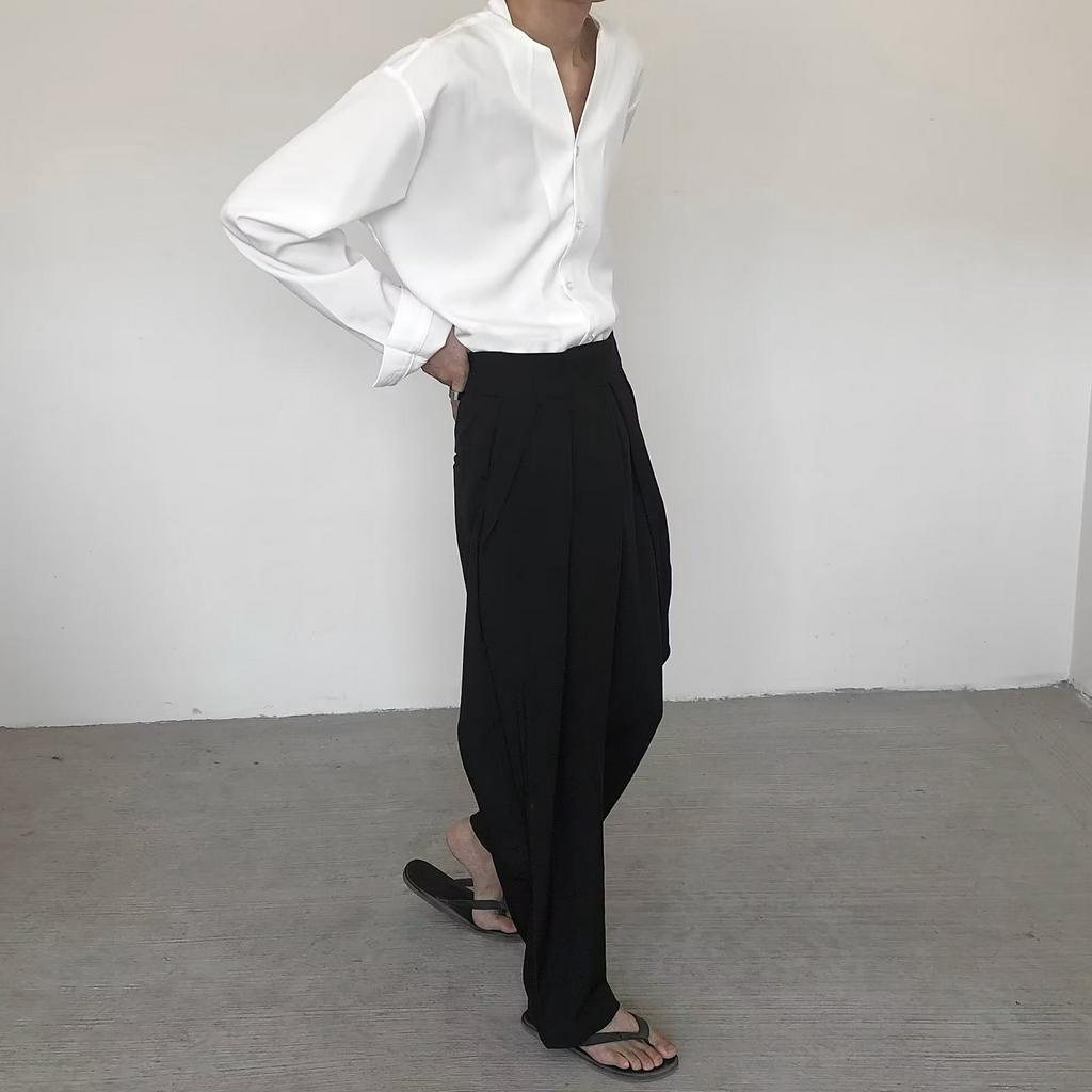 Áo sơ mi nam dài tay cổ bẻ dáng rộng Đơn giản hợp thời trang áo sơ mi nam nữ dài tay unisex basic màu trắng và đen sơ mi lụa