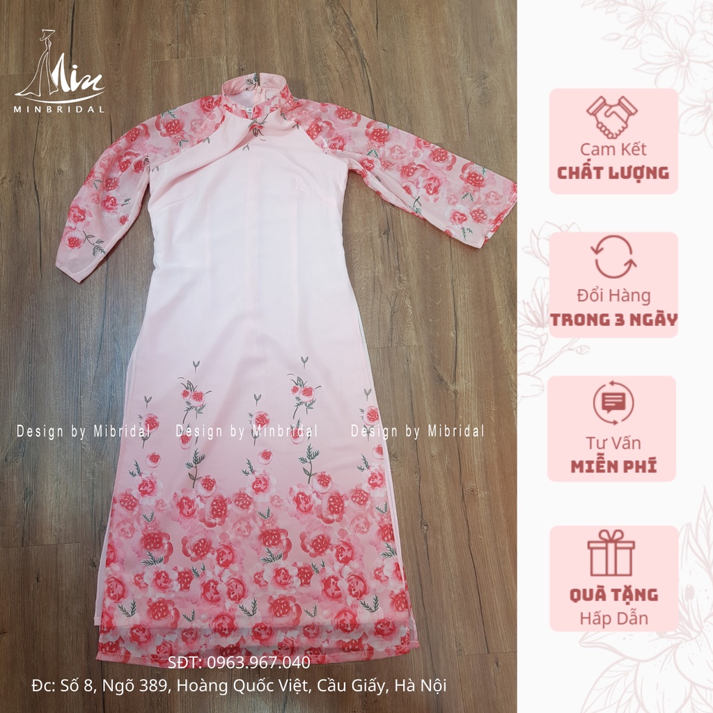 Áo dài cách tân 4 tà vải voan tơ óng màu hông | BigBuy360 - bigbuy360.vn