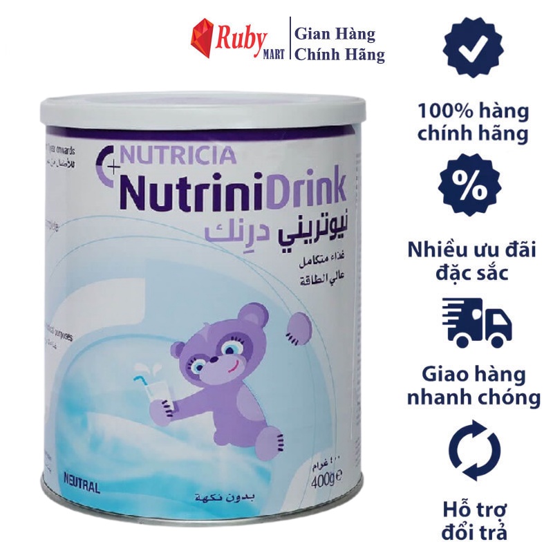 [Date T2/24] Sữa bột Nutricia NutriniDrink vị Trung Tính 400gram sữa cao năng lượng giúp bé tăng cân trong 28 ngày