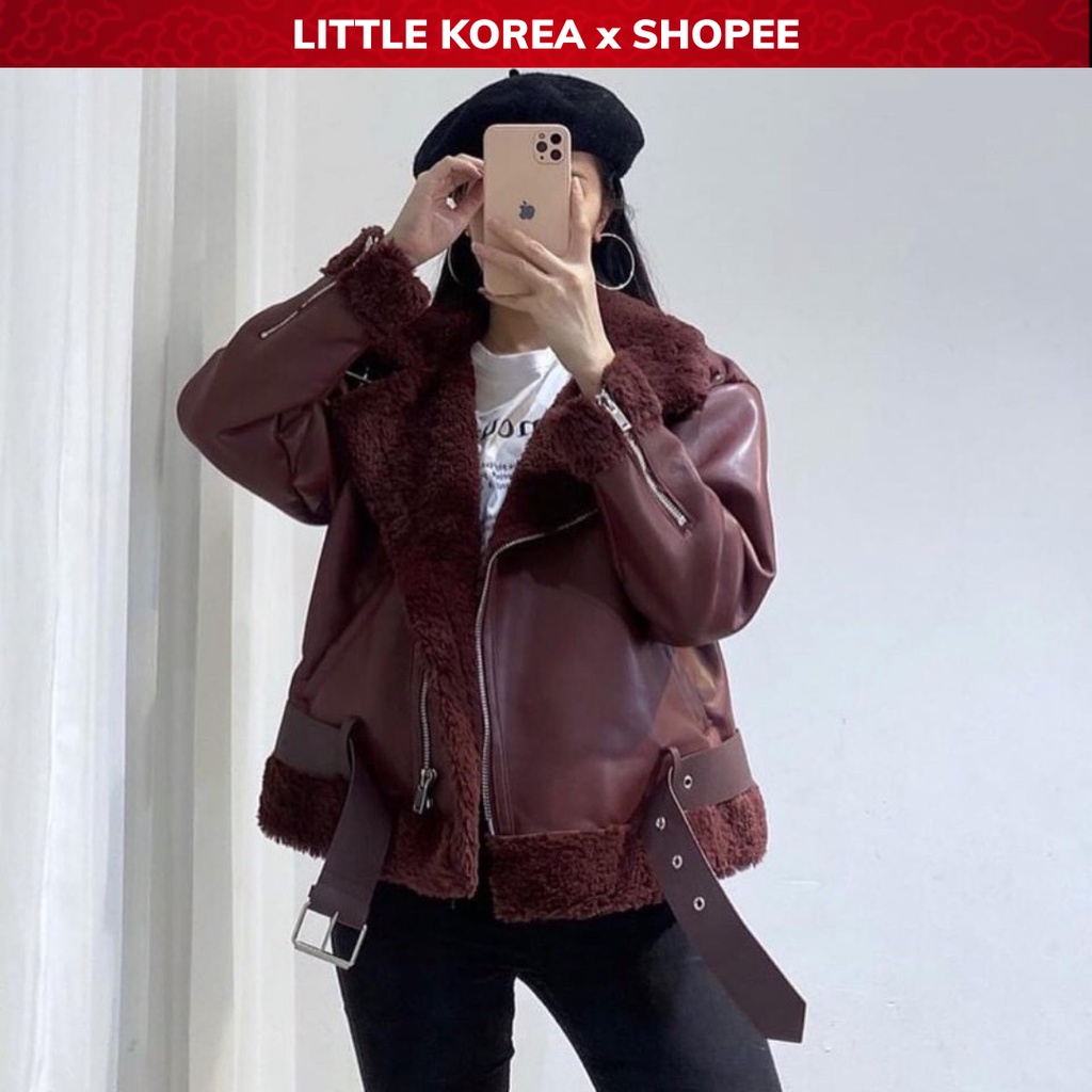 Áo Khoác Da Nữ Dáng Biker, Áo Da Nữ 2 Lớp Lót Lông Cao Cấp Z - LITTLE KOREA