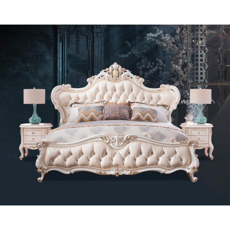 [DECOR] Giường ngủ tân cổ điển khung gỗ thịt bọc da bò thật nguyên miếng sang trọng và đẳng cấp BED-806-TRANG-FB