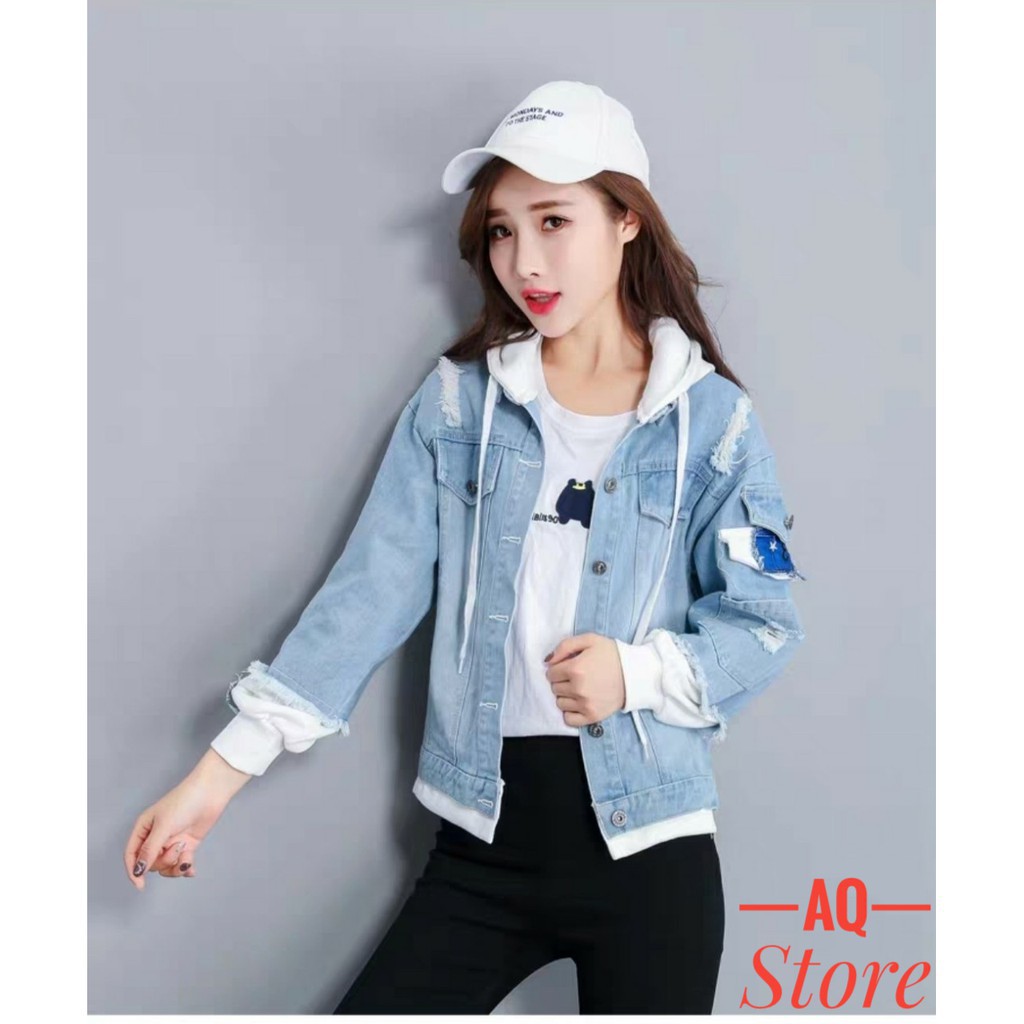 Áo Khoác JEAN Nam Nữ Liền Mũ Cao Cấp Đẹp💖FREESHIP+QUÀ TẶNG💖 Áo Khoác Jeans Nam Nỉ Phối Liền Mũ Unisex -QSTORE