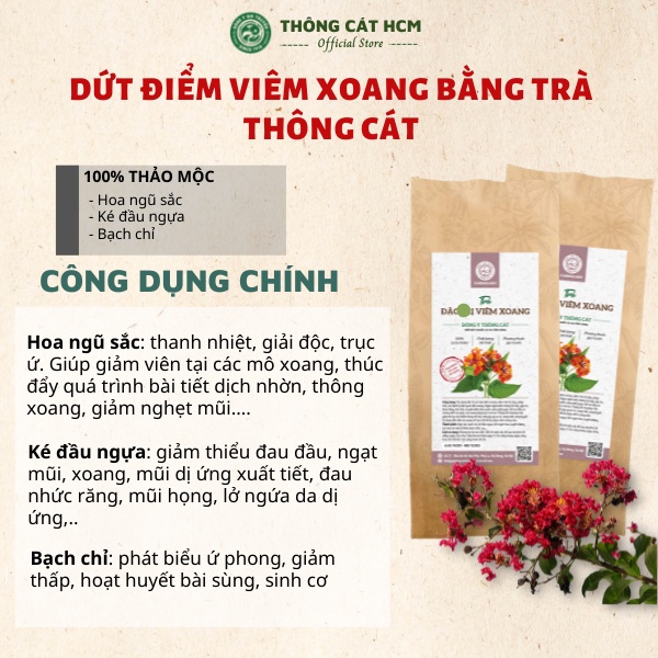 Trà túi lọc viên xông xoang tán hỗ trợ triệu chứng viêm xoang, viêm mũi dị ứng, nghẹt mũi - Trà thảo mộc Thông Cát