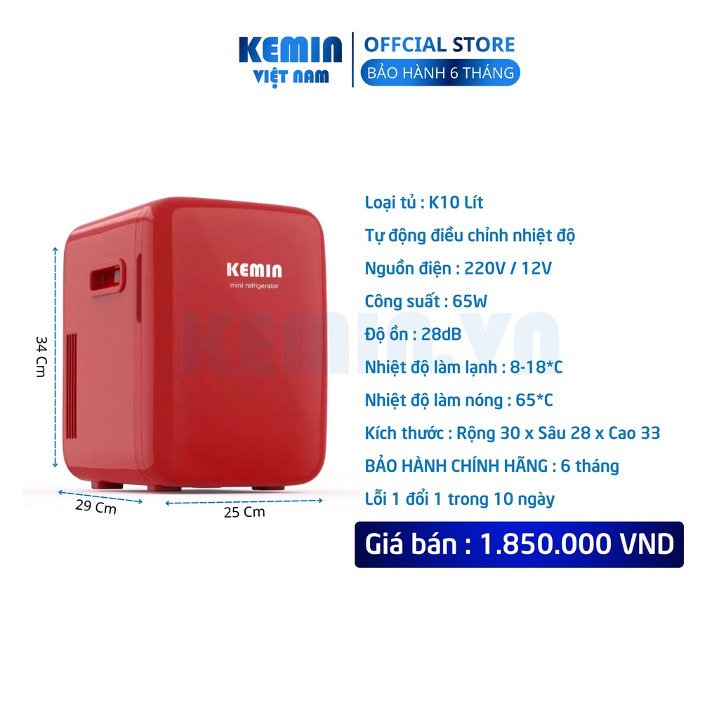 Tủ lạnh mini Kemin K10 - 10L Dùng ở nhà và ô tô làm nóng lạnh 2 chiều Bảo hành 6 tháng