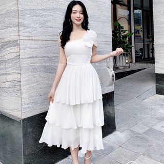 Váy lệch vai xếp ly tầng V492 KYMIE