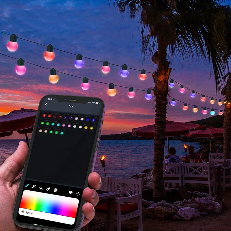 Đèn dây Bóng tròn Trang trí nhà cửa sân vườn quán cafe - APP Điều khiển thông minh