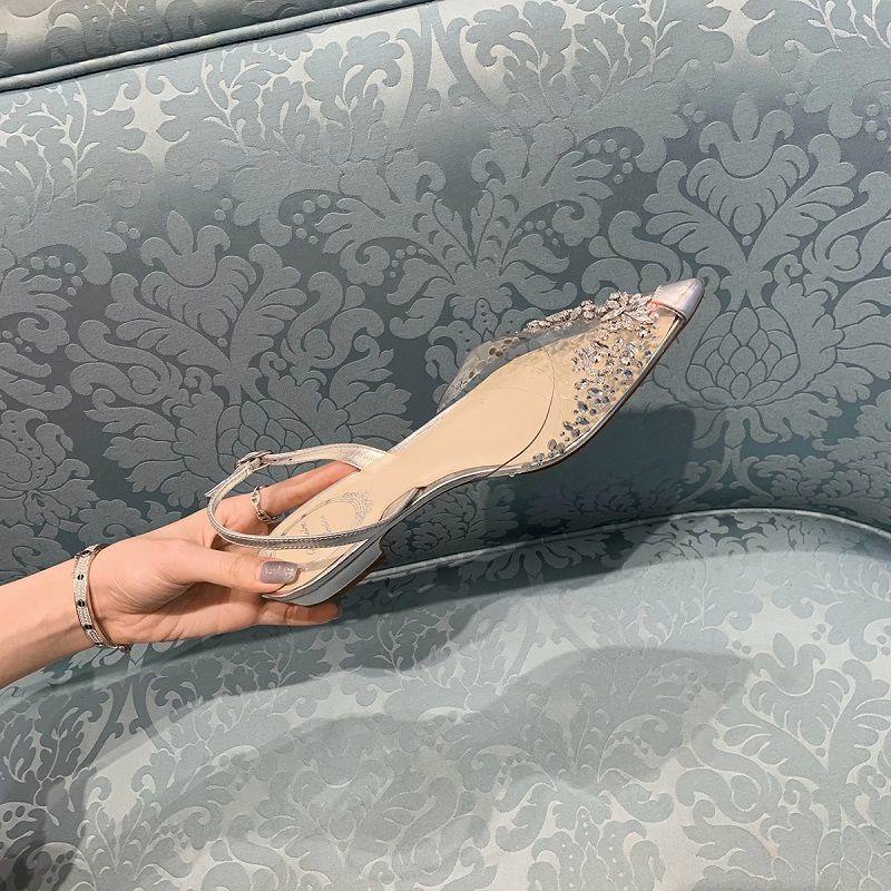 Giày Sandal Mũi Nhọn Gót Thấp Hở Ngón Quai Trong Suốt Đính Đá Thời Trang Mùa Xuân Dành Cho Nữ 2022