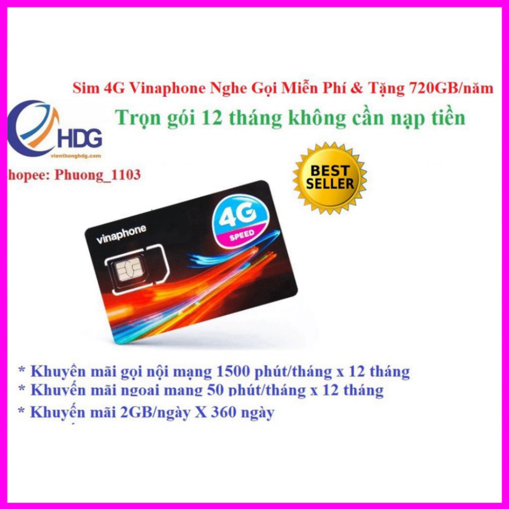 XẢ HÀNG  [Miễn phí 1 năm] SIM 4G Vinaphone 2GB/ngày, gọi nội mạng 20p và liên mạng 50p ( VD8912T/12D60G ) XẢ HÀNG