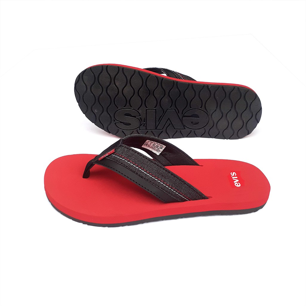 Dép nam xỏ ngón Lev quai phối jean ấn tượng Size 42 Êm chân màu đỏ K108