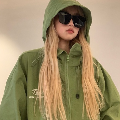 Áo khoác ZHELIHANGFEI tay dài dáng rộng có mũ trùm đầu thêu chữ thời trang cho nam và nữ